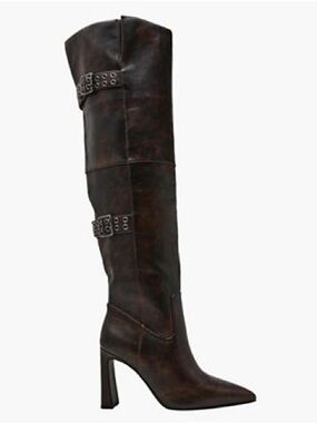 🔥Wild Pair Over-the-Knee Pointed Toe Buckle Boots in Dark Brown🔥BRAND NEW N BOX